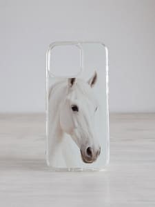 iphone ümbris "valge hobune" Elegantne monokroomne iPhone telefonikaan valge hobuse portreega