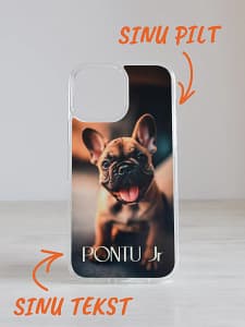 iphone ümbris – personaliseeritud fotoga ja tekstiga, koera foto