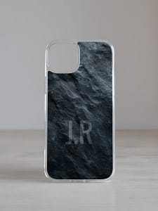 iphone ümbris "noir" (sinu tekstiga) Must marmormustriga iPhone kaas initsiaalidega personaliseeritud