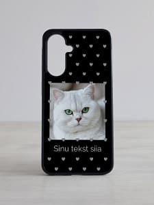samsung galaxy ümbris "südamepolka" – sinu foto ja tekstiga Must südamepolkaga Samsung Galaxy kaas nime ja pildiga personaliseeritud