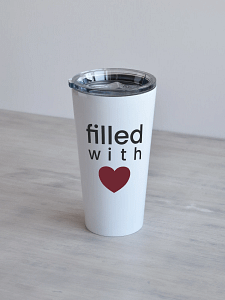 Valge 480ml termostass, filled with love ja tumepunane süda
