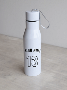 Valge 500ml Jalgpalliteemaline nime ja numbriga personaliseeritav veepudel,must.