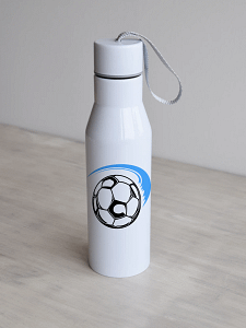 Valge 500ml Jalgpalliteemaline personaliseeritav veepudel, sinine-must.