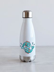 350 ml valge joogipudel kalade sodiaagimärgi illustratsiooniga, kaks kalkest.