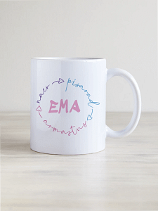 Emadepäevakruus, keskel sõna „ema“ ja ümber tekst naer, pisarad ja armastus
