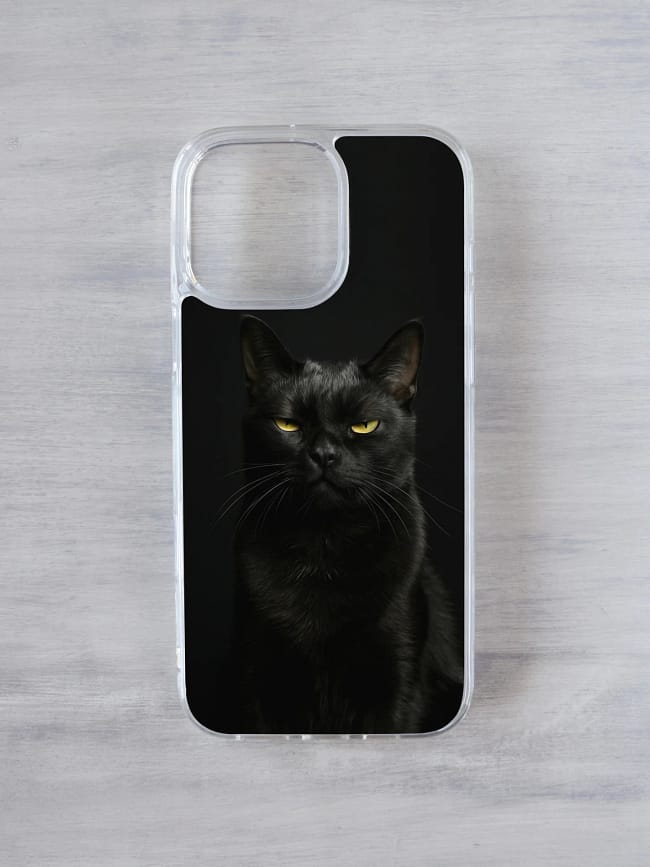 iPhone ümbris "Must kass" (Sinu tekstiga) iPhone kaas - kujundus "Must kass"