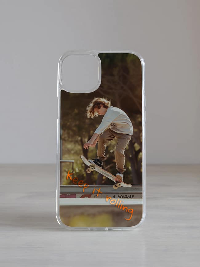 Personaliseeritud iPhone ümbris, rulaga poiss, foto ja tekstiga personaliseeritud
