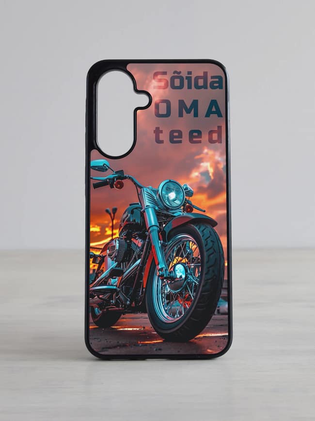 Samsung Galaxy telefonikaas, pildi ja tekstiga personaliseeritud, mootorrattas