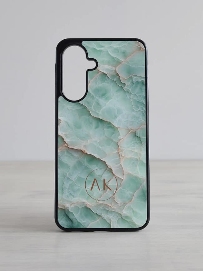Mereroheline marmormustriga Samsung Galaxy kaas initsiaalidega personaliseeritud