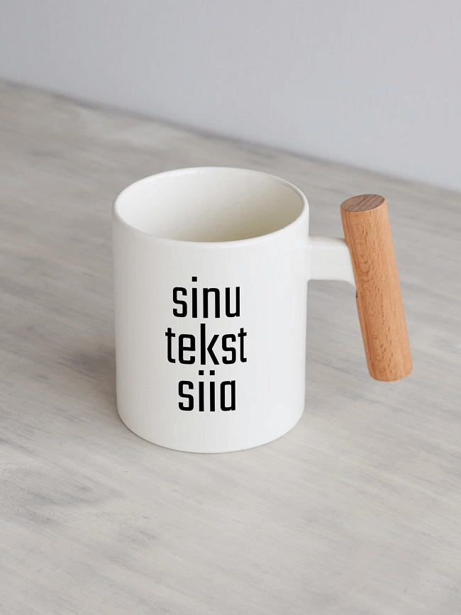 Hele 330ml puitsangaga kruus "issi", personaliseeritav oma tekstiga.