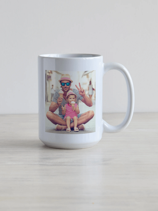 450ml valge keraamiline kruus oma fotoga personaliseeritud.