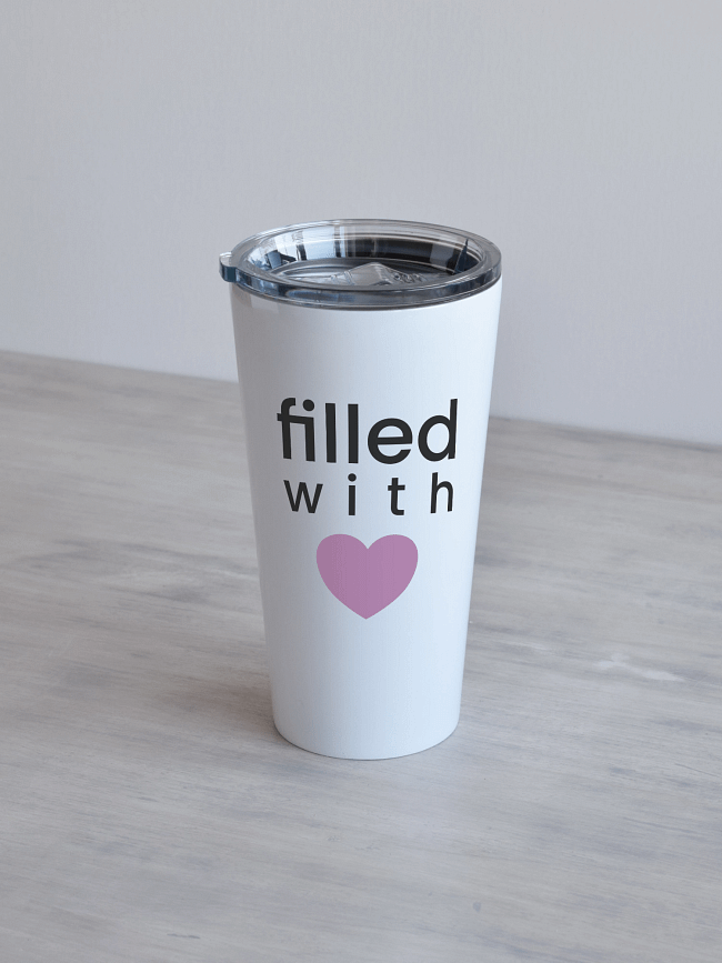 Valge 480ml termostass, filled with love ja troosa süda