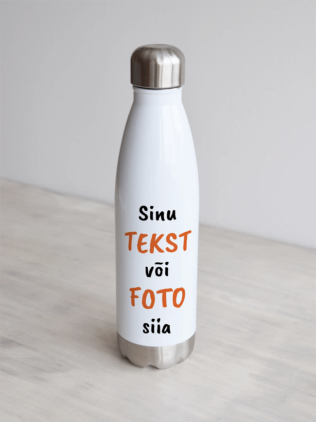 Oma foto ja/või tekstiga joogipudel Personaliseritav joogipudel, millele saab trükkida oma foto või teksti.