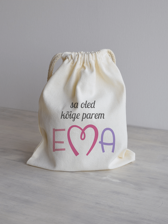 Riidest kinkekott kruusile "EMA"